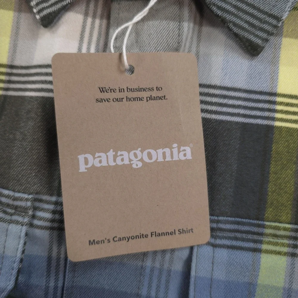 Patagonia Shirt Mens M Green Plaid Canyonite Flannel Stretch Snap Hiking Outdoor